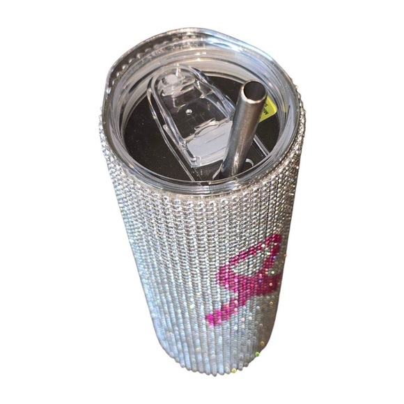 Breast Cancer Stainless Steel Studded Tumbler w/stainless steel straw - Picture 3 of 3